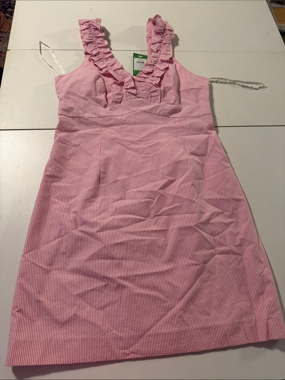 Lilly Pulitzer - Pink Ruffled V-Neck Seersucker Dress
